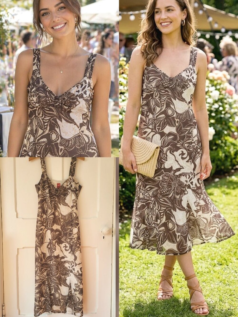 Olsen Europe Brown Cream Floral Spring / Summer Dress Size 6 Lightweight